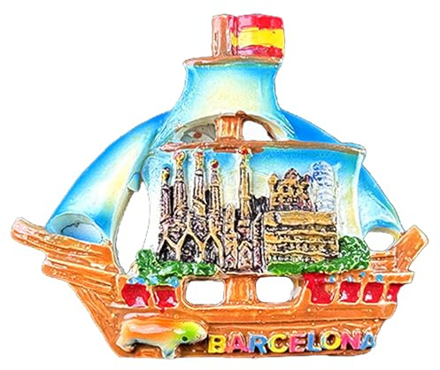 Kühlschrankmagnet Barcelona, Spanien, Reise-Souvenir, Kunstharz, Segelboot, Schiff, Sagrada Familia-Stil, Heimdekoration, klassisches Wahrzeichen, Handwerk