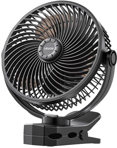 VEVOR Ventilatore Portatile a Clip, Ventilatore da Tavolo con Clip, Ricaricabile con Porta USB, 3 Velocità e Modalità di Circolazione, Flusso d'Aria Potente, Morsetto Robusto, per Campeggio, Nero