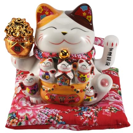 Ksrnsne 7Inch Ceramic Beckoning Cat Maneki Ornament Feng Shui Decoration Swing,A