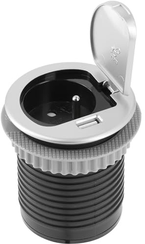 GTV - Prise encastrable CHARGER MINI 60 mm avec prise française Type E et port USB 2,4 A, station de charge encastrée pour bureau, cuisine et établi, coloris argent