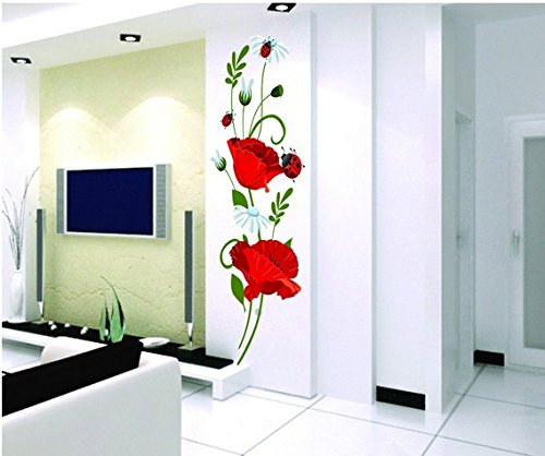 Mohnblumen Wandtattoo Wandaufkleber Abziehbilder Wohnkultur Stilvolle moderne Blumen Living Schlafzimmer Dekoration Küche