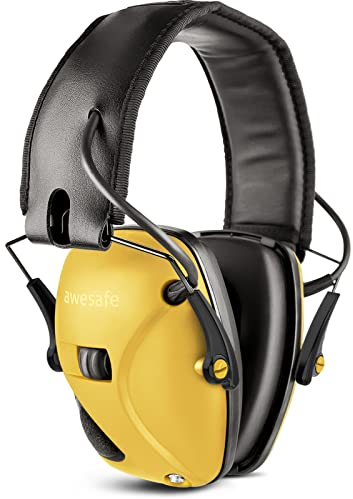 awesafe Cuffie Poligono Tiro Elettroniche Ancuffie Antirumore, Fascia Morbida Regolabile, Amplificazione Del Suono per La Caccia