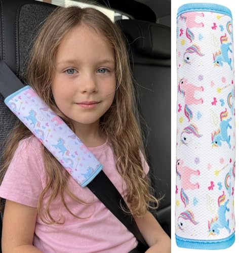 HECKBO 1x Barn Bälte Skydd Kudde med Enhörning Unicorn Motiv - Säkerhetsbälte Kudde för Barn Bebisar