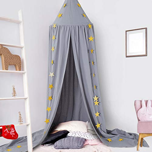 CeeKii Bed Canopy for Princess Girls, Hight 94.5 inches, Gray | Kids Nursery Room Decorations, Round Dome Mosquito Net, Crib Nook for Babies Children's Bedroom