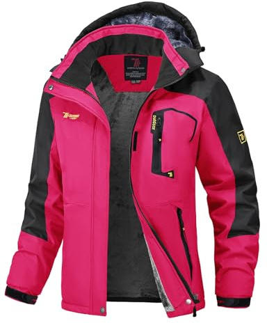 donhobo Femme Veste de Ski Imperméable de Montagne Manteau d'hiver Extérieur en Polaire Coupe-Vent avec Capuche - Rose - XL