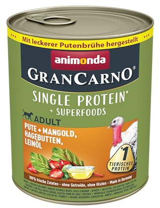 animonda GranCarno Hunde Nassfutter Superfoods Pute + Mangold (6 x 800g), getreidefreies Hundenassfutter ohne Zucker, für ausgewachsene Hunde, mit frischen fleischigen Zutaten