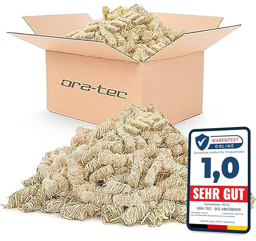 Ora-Tec 2,5 KG Bio Anzünder für Grill und Kamin [Holzwolle Made in Germany] Anzündwolle in Wachs getränkt, geruchlose, giftfreie Kaminanzünder, Grillanzünder, Anzünder, für Holz, Kohle und Briketts