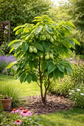 Asimina triloba Sunflower 40-60 cm – Indianerbanane – Papau – Dreilappige Papau – Exotische Obstpflanze winterhart essbare Früchte selbstfruchtbar mehrjährig im Topf