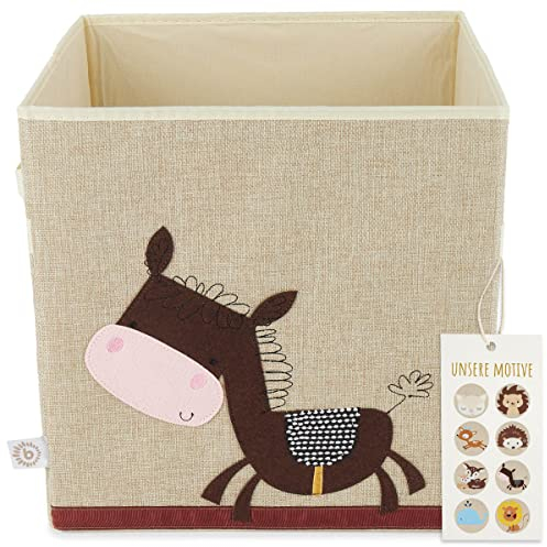 Bieco Aufbewahrungsbox Kinder - Süße Esel Spielzeugkiste faltbar - 33x33x33 cm - ideal für Kallax Regal - Boxen Aufbewahrung Kinderzimmer - Kuscheltier Zoo Aufbewahrung Aufbewahrungsbox für Kinder