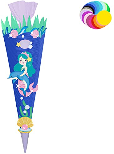alles-meine.de GmbH Bastelset - Schultüte Farbe & Größe wählbar 70/85 / 100 cm - Meerjungfrau & Fische - Farbe frei wählbar - Bastelschultüte - Zuckertüte zum selber Bastel..