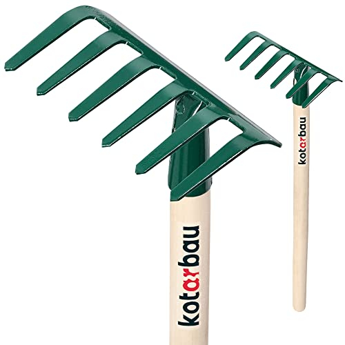 KOTARBAU® Mini Rastrello da 60 cm con 6 Denti in Acciaio Piccolo Rastrello con Gambo Manico in Legno Utensili da Giardinaggio Rastrellini a Mano Accessori da Giardino Manuali Attrezzi