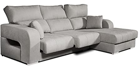 ECCOX - Sofá Chaise Longue Diamante 3 Plazas - Asientos Deslizantes y Cabeceros Reclinables - Desenfundable - Cojines a Juego Incluidos - Chaiselonge Derecha Tapizado en Tela Antimanchas - Color Gris
