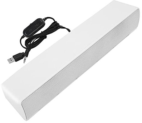 Kuuleyn Altavoz con Cable, Entrada de 3,5 mm Barra de Sonido estéreo con Cable con alimentación USB Delgada Reproductor de música Caja de Sonido Envolvente de Graves Sonido (Blanco)