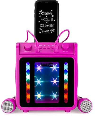 RockJam 10-Watt Rechargeable Bluetooth Karaoke Machine with Two Mics, Lightshow & Voice Effects