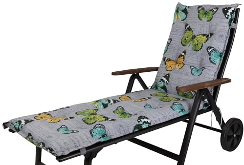 2467 KETTtex Auflage Rollliege Bali hellgrau Schmetterlinge 193x60x8 cm (ohne Stuhl)