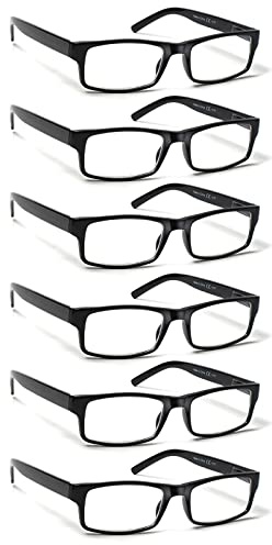 BIENCOOL 6 Pack Reading Glasses Traditional Frames for Men and Women Readers with Spring Loaded Hinges (6 Pack Black, 1.75, multiplier_x)