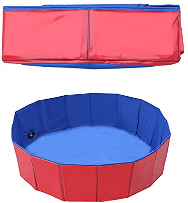 Hundepool Faltbarer Swimmingpool, Doggy Kätzchen Pool Planschbecken ​Hundebad Badewanne, PVC rutschfeste Schwimmbecken ​mit Wasserablassventil für Welpen kleine Hunde (10 * 30cm)