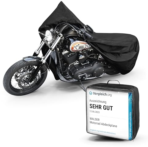 WALSER telo coprimoto L in robusto PVC, Premio Molto Buono* telo impermeabile, telo compatibile con vespa/scooter/motorino, moto, copertura moto per esterno, telo coprimoto nero 250x100x130cm