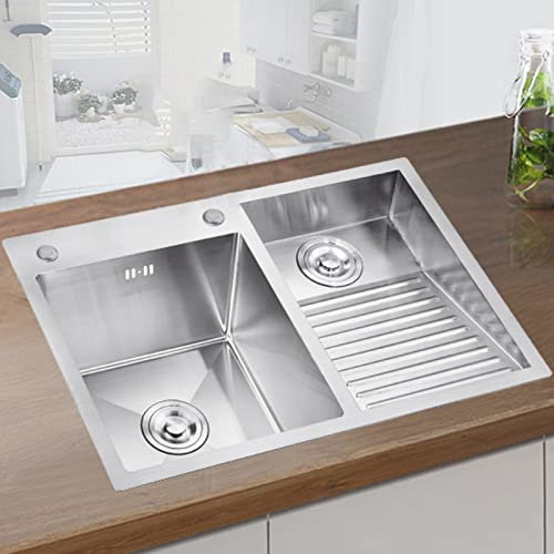 Vasca Da Bagno Per Lavanderia In Acciaio Inox, Lavabo Con Lavatoio Facile Da Pulire Doppio Lavello Lavanderia Piscina ( Color : Left , S : 80x48cm )