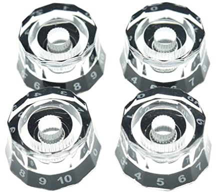 KAISH 4 Stück metrische 18 grobe Spline Lampenschirm Stil E-Gitarrenknöpfe Geschwindigkeitsregler Knöpfe für PRS/LP/SG/Les Paul klar mit schwarz