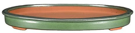 Ovale Bonsaischale aus grün glasiertem Steinzeug 41,5x30,5x3 cm - J08c