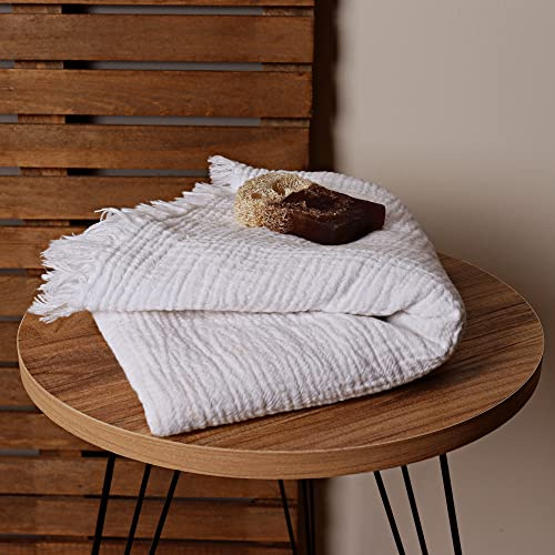 Püskül - Extra Weich Musselin Duschtuch - Luxus Musselin Handtuch Erwachsene - 100% Türkische Baumwolle Saunatuch - Dünn Badetuch Groß 85x170cm (Weiss, 1)
