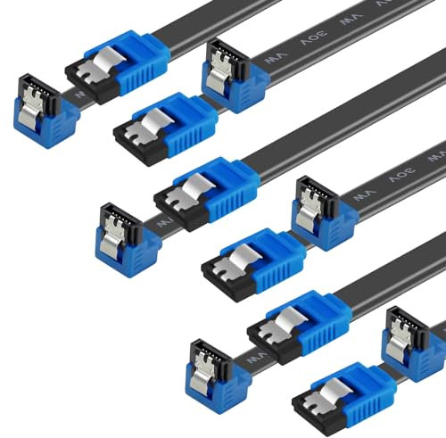 BENFEI Câble SATA III, Lot de 6 Câble SATA III 6 GB/s à 90 degrés à Angle Droit Loquet de Verrouillage, SSD, Disque Dur SATA de 45,7 cm, CD Pilote, graveur de CD