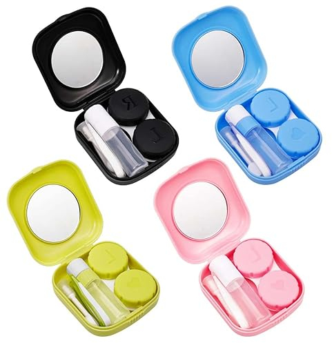 JOCXZI Pack of 4 Contact Lens containers, Contact Lens Storage, Travel Contact Lens Accessories case, Includes Tweezers, Extrusion Bottle, with Tweezers and Contact Lens aid, for Home Travel