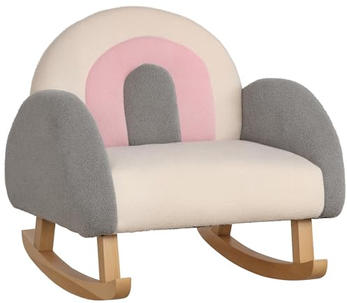 Qaba Kids Sofa, Toddler Rocking Chair with Solid Wooden Frame, Faux Lamb Fleece Fabric, Kids Arm Chair for Nursery or Playroom, Ages 18-36 Months, Gray
