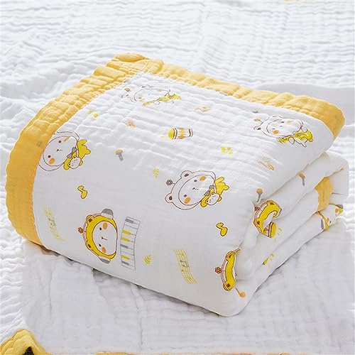 Chickwin Musselin Babydecke Cartoon Kuscheldecke aus 6-Lagig Mulltücher Baumwolle, Saugfähig, Dick, Als Badetuch, Pucktuch, Stilltuch, Krabbeldecke und Kinderwagendecke (Gelber Bär,110x110cm)