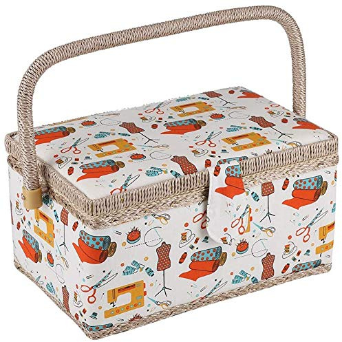 Akozon Boîtes à Couture avec, Panier à Couture en Tissu Boîte Artisanale Rangement Divers Ménagers avec Poignée