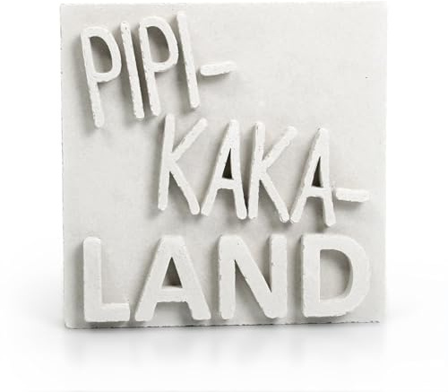 Dekorativer Aufsteller „PIPI-Kaka-Land“ handgegossen aus Beton (Weiß)