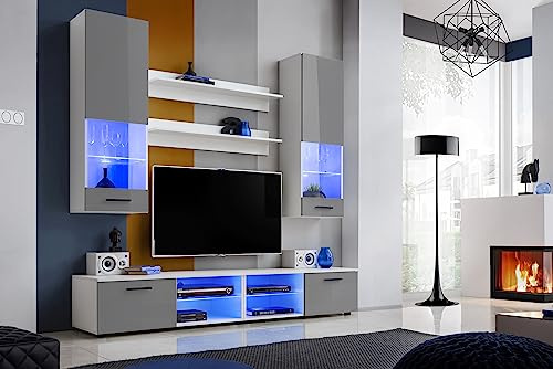Komodee Wohnwand TV Varallo A1 Grau/Weiß 200x195x45 cm