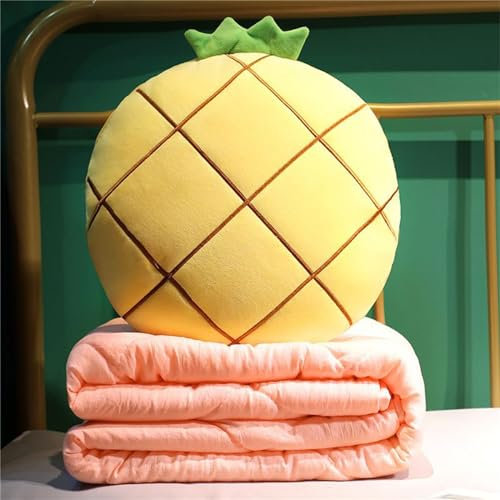 Hixingo Reisedecke und Kissen 2 in 1, Reisedecke mit Kissen Set Multifunktionale Reise Decke und Kissen 2 in 1 Weichem Flugzeug Verwandlungskissen für Urlaub, Camping (35 * 35cm,Rund-Ananas)