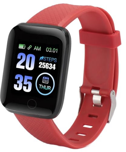 1.3 Inch Smart Watch forIOS, Waterproof Fitness Tracker, Step Count, Music Playback, Call Reminder, Message Reminder, Stylish Design, IP67 Waterproof Watch (Red)