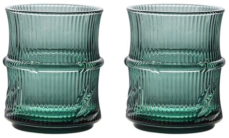 Soulnioi Lot de 2 verres à eau en verre vert de 260 ml en forme de bambou pour thé, eau, café, jus – Cadeau original