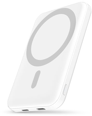 Podoru for Magsafe Powerbank iPhone 5000mAh,Powerbank mag-Safe mit Typ-C Kabel,Powerbank magnetisch PD 20W Schnellladen,Wireless Powerbank für iPhone 17/16/15/14/13/12/All Series-weiß
