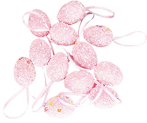 12x Ostereier zum Anhängen Ostereier Deko Hängdeko für Ostern Handbemalte Osterdeko mit tollen Mustern - Deko Ostereier in Rosa Farben Eierfarben Ostern Deko Ostereier mit Schnur zum (Pink, One Size)