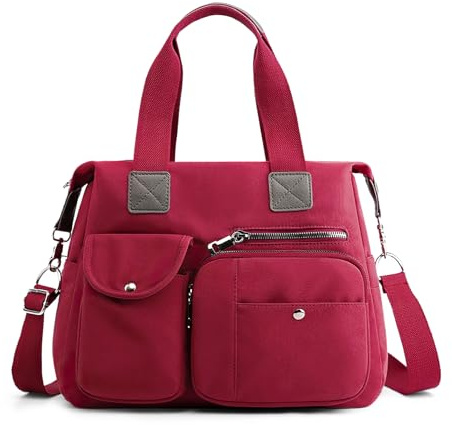 SODOLLEE Damen Handtasche Lässig Henkeltasche Mehrere Taschen Frauen Umhängetasche Wasserdicht Nylon Schultertasche für Einkaufen Reisen Täglicher Gebrauch Rot