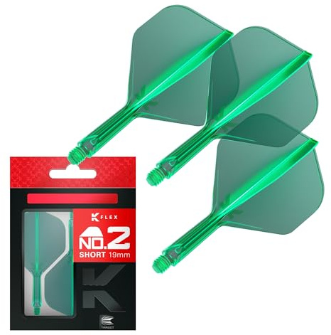 TARGET Darts K Flex integrerad dart-flyg och axel, nr.2 grön (kort) | paket med 3 K-Flex – nr 2, precisionsgjutna 2-i-1 dartflygningar och dartstam | professionella darttillbehör