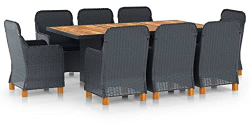 DYRJDJWIDHW europaletten,gartenmöbel Set,palettenkissen,9-TLG. Garten-Essgruppe mit Auflagen Poly Rattan DunkelgrauGeeignet für Garten, Swimmingpool, Wohnzimmer, Terrasse