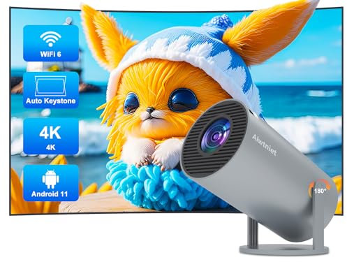 Automatic Keystone Correction Portable MiniProjector, 4K/200 ANSI Smart Projector with WiFi6, BT 5.0, 130 Inch Screen, 180 Degree Flip, Round Design, Built-in Android OS 11.0 Home Cinema Projector