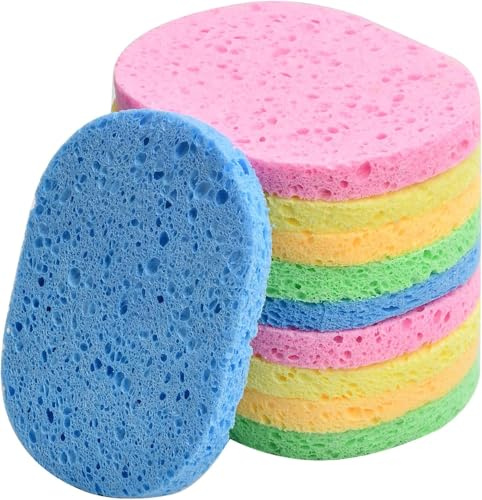 10 Pcs Éponge Visage Nettoyant, Éponge Cosmétiques en Cellulose Naturelle, Éponges Démaquillantes Réutilisable, Visage Lavage Éponges Masque Exfoliant Profondeur Nettoyage, Non Irritant (8mm, Coloré)