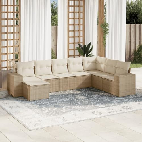 Homgoday Gartensofa-Set 8-teilig mit beigen Kissen aus Polyrattan, Outdoor-Sofas für den Garten, Loungeset für den Außenbereich, Gartenmöbel Type3222957