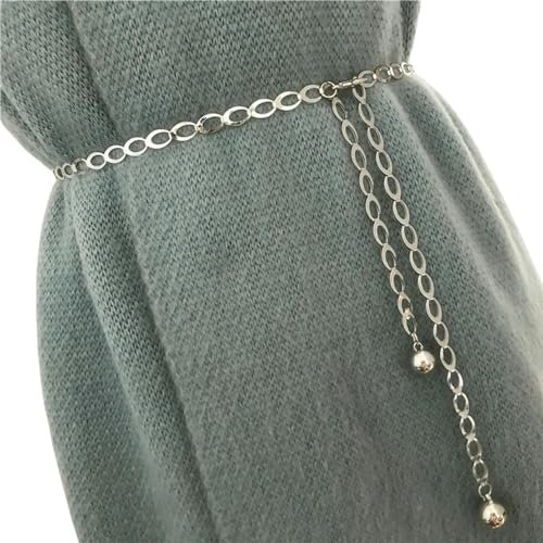 YIMAIWLX gürtel Damen Frauen Modegürtel Retro Silber Geschnitzte Hohlkettengürtel Für Frauen Elegant Runde Metall Frauengürtel-Silber