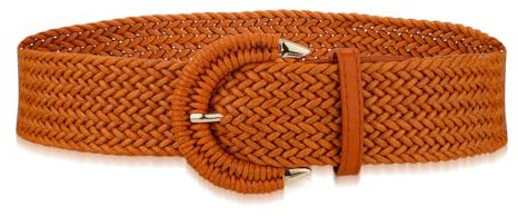 Mikovivi Ceinture en Rotin Tressé Large Boucle Demi-Cercle Bohème Élastique en Paille pour Robe d'Été Jean