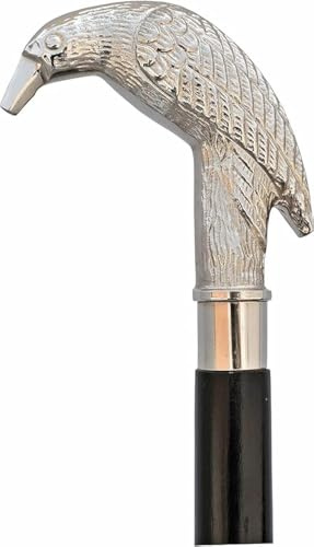 Gehstock für Männer und Frauen, Messinggriff, Vogelstock, Mystic Raven Gehstock, Gothic Swagger Cane, schwarzer Holzstock für Senioren (Silber)