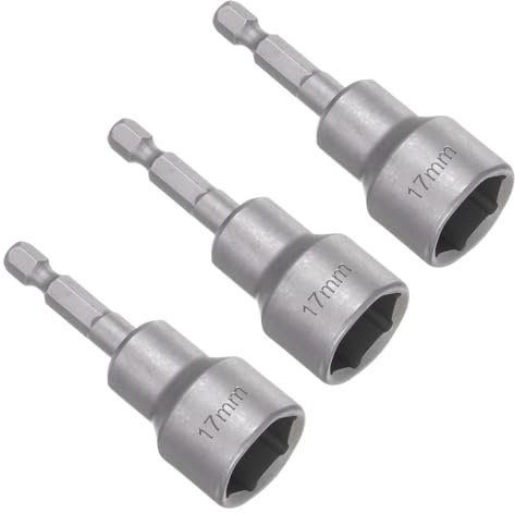 Saipor Juego de 3 llaves de vaso hexagonales de 17 mm, vástago hexagonal, adaptador de tuerca, juego de llaves de vaso magnéticas para destornillador inalámbrico y destornillador, 65 mm de longitud