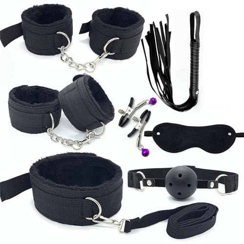 Yasexx Sm Set Sex Bondage Set 7-Teiliges Krawatte Sex Set Handschellen Sex Augenmaske Peitschen Nippelclip Sm VerrüCktes Spiel Sex Set Paar Extreme Sex Enthusiasten AnfäNger Sm Sex Spielzeug