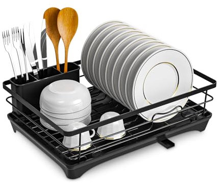 Scolapiatti da Appoggio,Scolapiatti da Appoggio per Lavello,42 x 30 x 13.5cm，Scaffale di Scarico Nero